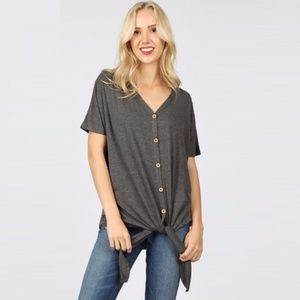 3-Pack Charcoal Button-Up Tie-Front Top